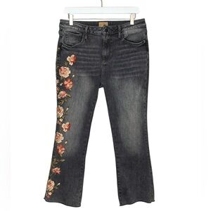 DRIFTWOOD Charcoal Jeans with Rose Embroidery